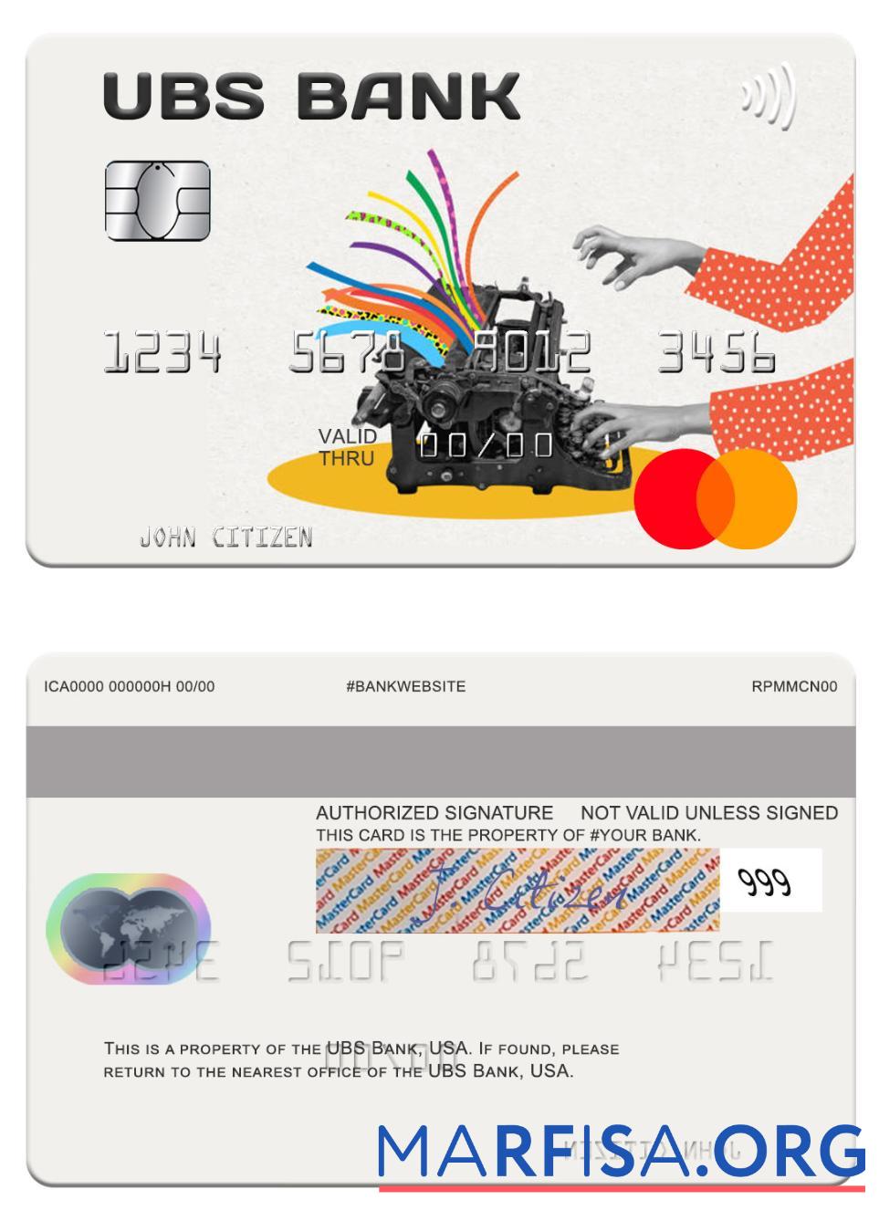 Realistic USA UBS Bank mastercard download for verification